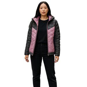 Women's Gerry Hooded Puffer Jacket-Size L-Gray & Pink-Lightweight-Zip Close
